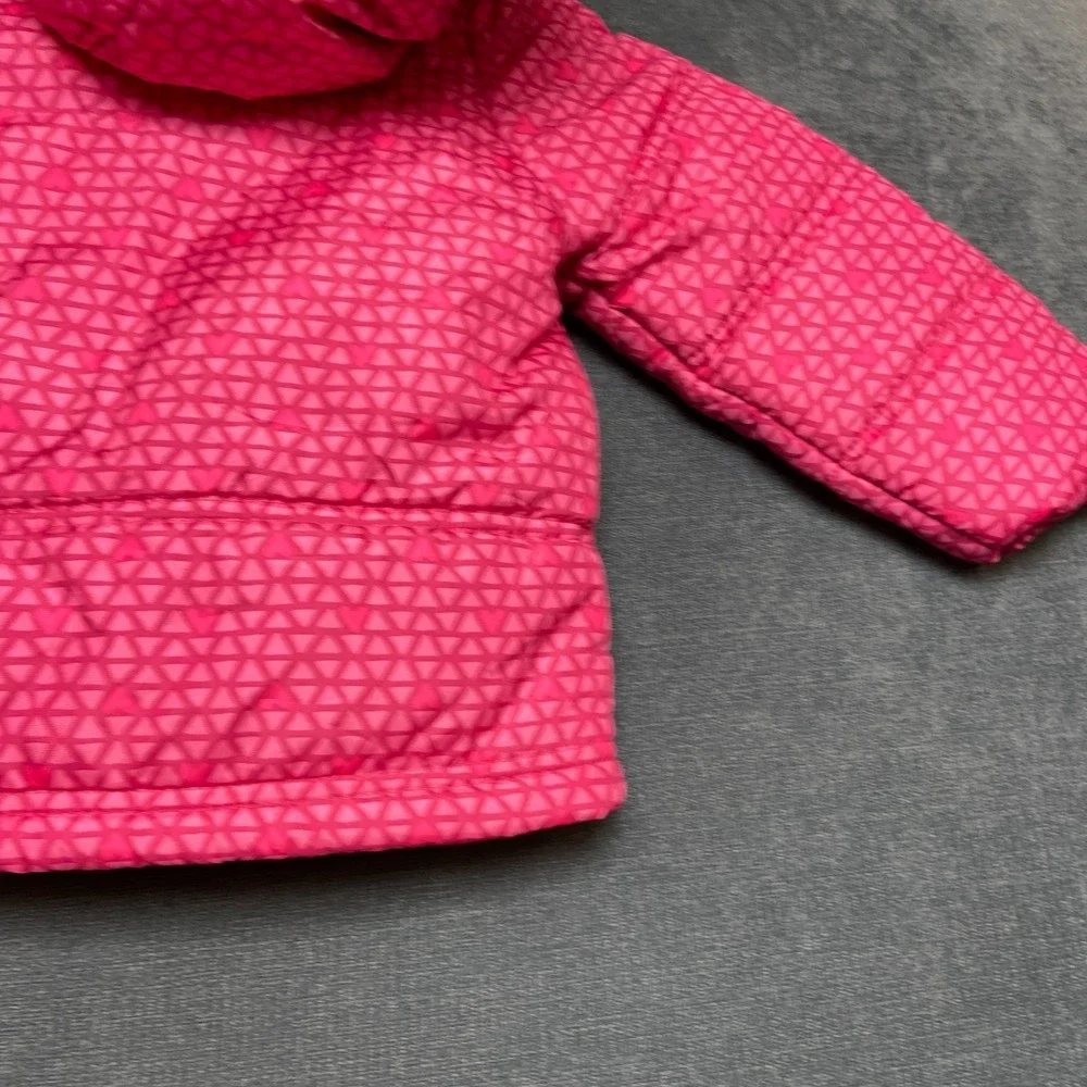 OshKosh B'gosh Hooded Puffer Jacket Girls 4T Pink Geometric Heart Print Full Zip